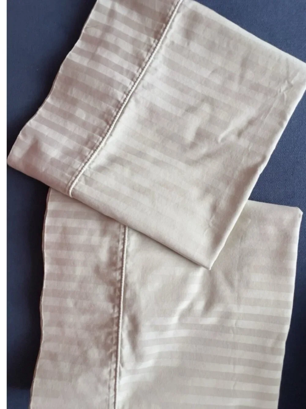 Pair KING Pillowcases 100% Egyptian Cotton Beige Jacquard Stripe Bedding Luxury